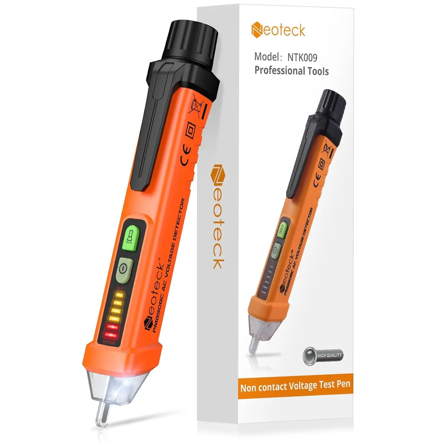 Neoteck Non-Contact AC Voltage Tester Pen - AC 12-1000V, Small, LED Flashlight, Buzzer Alarm, Batteries Included for Live/Null Wire Judgment