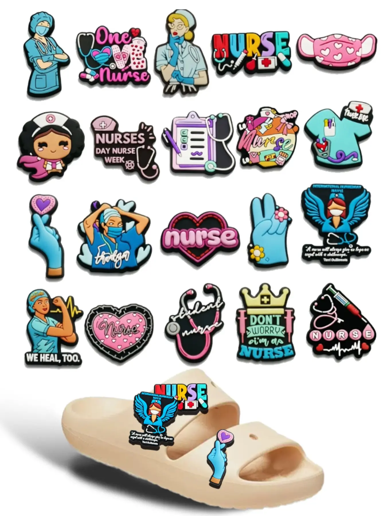 Medical Series Nurse PVC Cartoon DIY Shoe Buckle Decorations, Decorative Shoe Accessories, Sandal Charms, Classic Sandals, Family Party Gifts, All Seasons