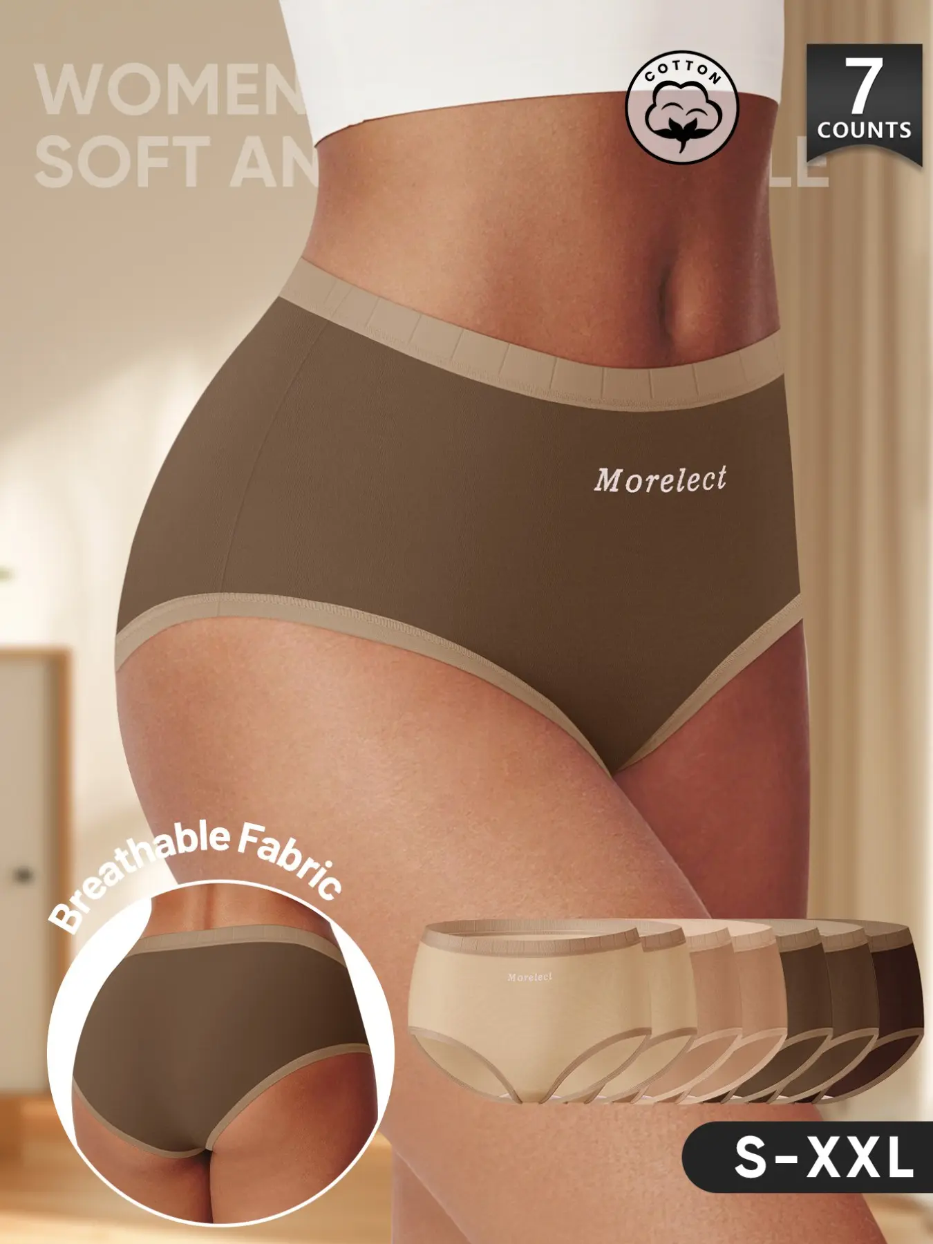 【Soft Cotton】7-pack Morelect Women's High-Quality Underwear Set,S-XXL, Breathable, Comfortable, Colorblock Design,Spring Summer