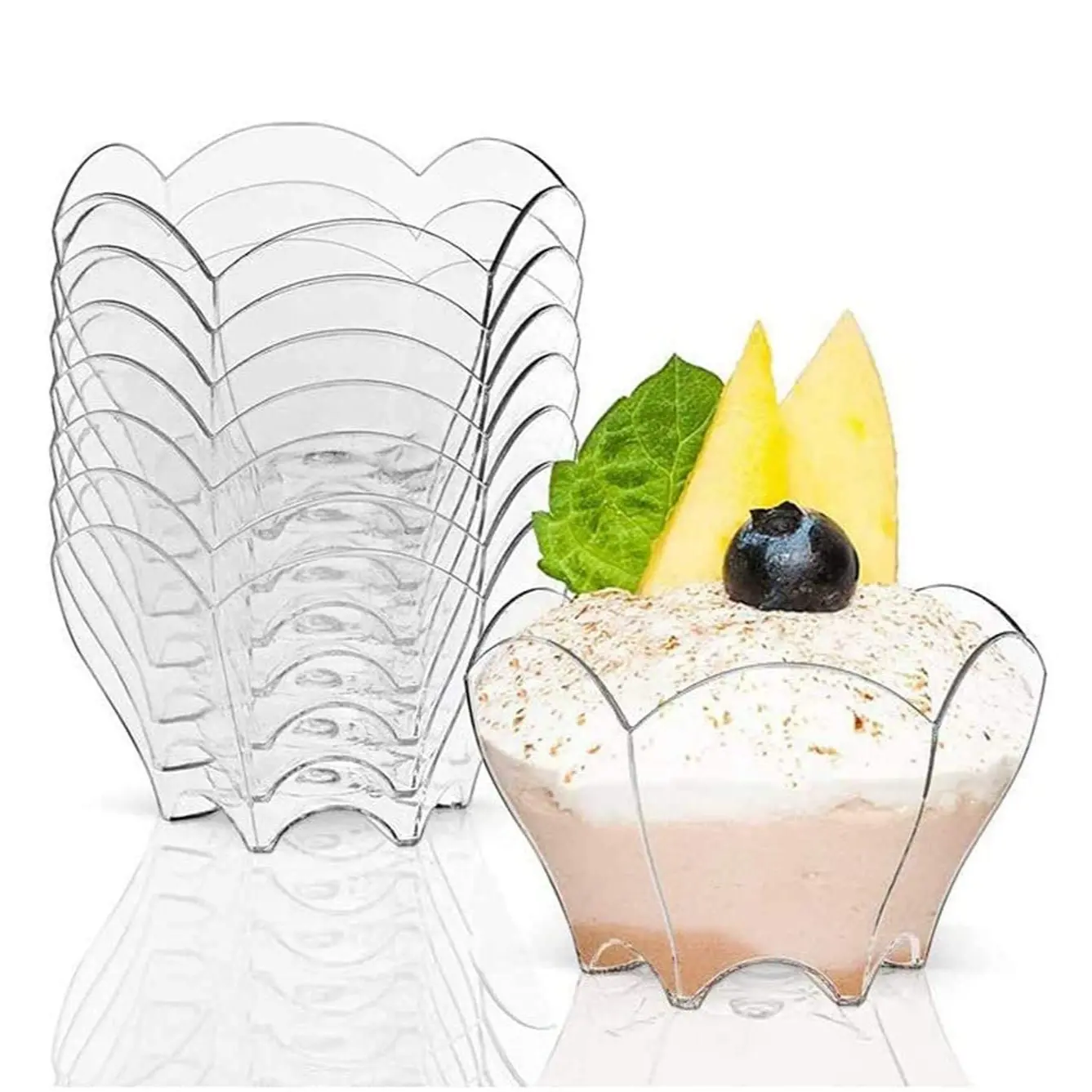 Flower Shape Transparent Plastic Dessert Bowl, Clear Dessert Cups, 90ML Petal Ice Cream Cup, Disposable Sample Cup, Ideal for Cake Snacks, Party Gifts, Wedding Bowls