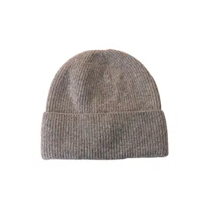 Slate Gray Cashmere Cuff Ribbed Knit Winter Beanie - Soft, Warm Casual Cap for Daily, Outdoor Wear