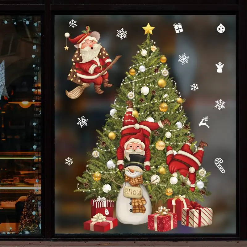 New Christmas Decoration Window Stickers Santa Gifts Merry Christmas Mirror Sticker Xmas Tree Window Glass Sticker New Year 2026