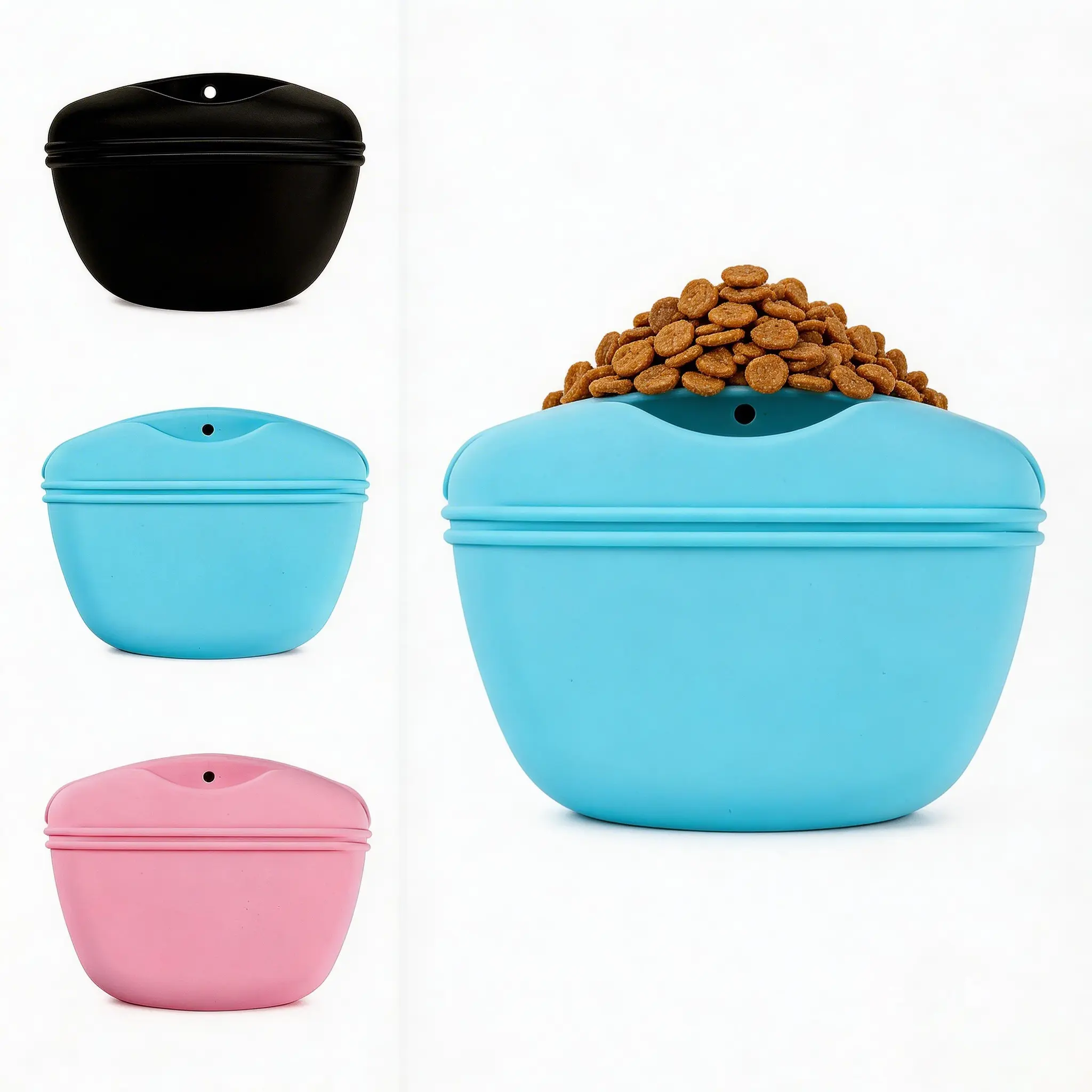 Portable Silicone Dog Treat Pouch - Compact Ergonomic Design, Secure Snap-On Lid, 1-Hand Dispensing - Waterproof Leakproof Training Reward Bag with Belt Clip - Perfect for Obedience, Clicker Training, Hikes, Agility, Daily Walks