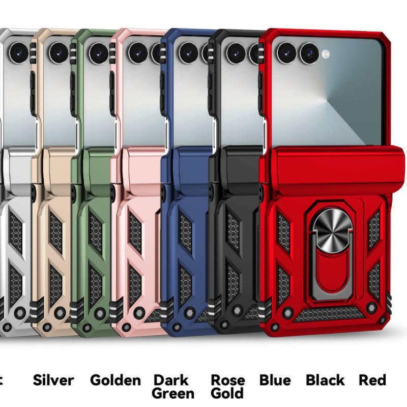 360 ° Rotating Metal Car Bracket Ring Solid Color Armor Lanyard Phone Case For Samsung Galaxy Z Flip 7 6 5 4 3 Protection Cover