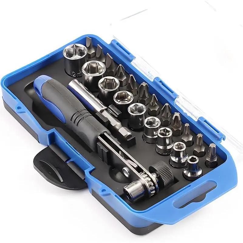 23Pcs Ratchet Wrench Screwdriver Set with Quick Release Handle Spanner Wrench DIY Repair for All Work, with Case