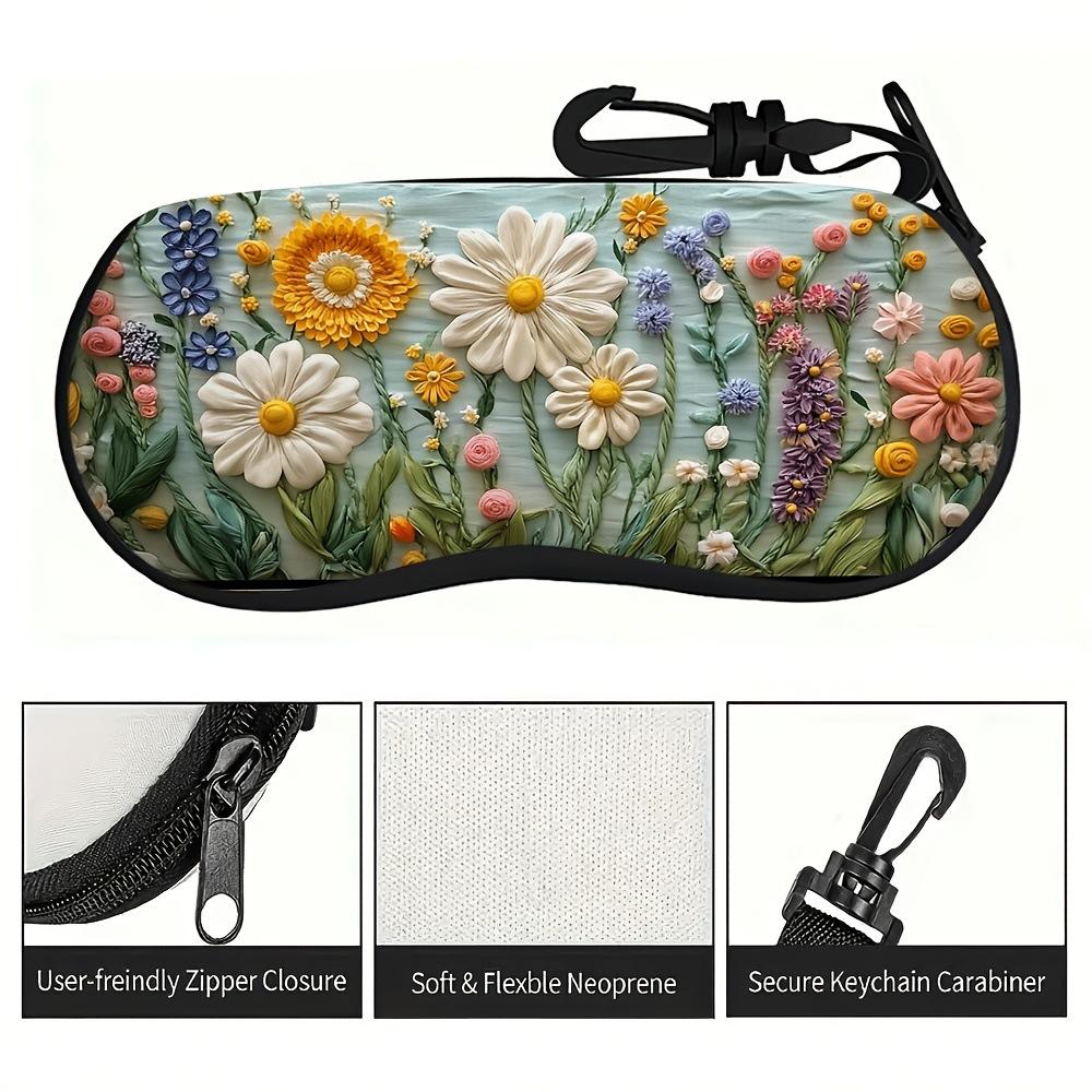 Small Chrysanthemum Printed Glasses Case Portable Storage Box Perfect Gift for Women Daily Use