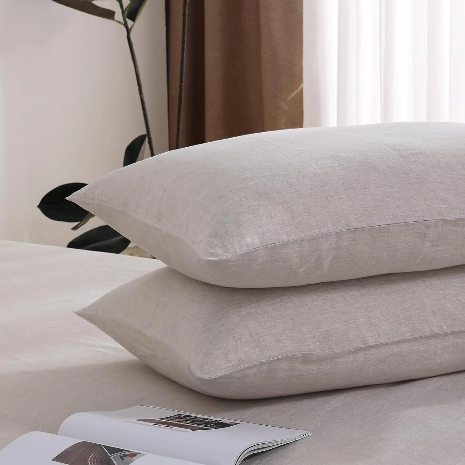 100% French Linen Pillowcase Set of 2 Queen Size - Natural Pure Linen Pillow Covers with Envelope Closure, Cooling Breathable Soft & Washable for Luxury Hotel & Home Use GiftGift