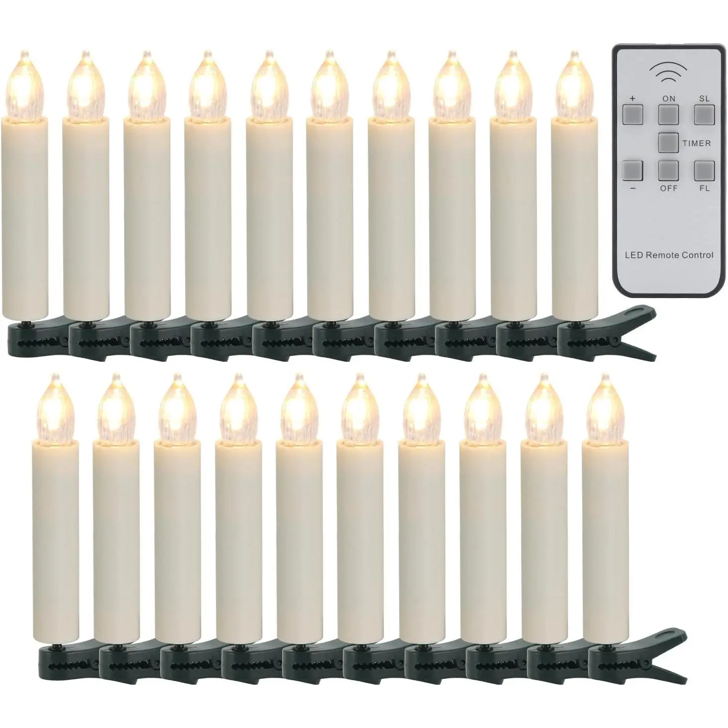 Led Clips  Christmas Tree Candles, 20 Pack Flickering  Candles with Remote Timer, Flameless Window Candle for Christmas Wedding Birthday