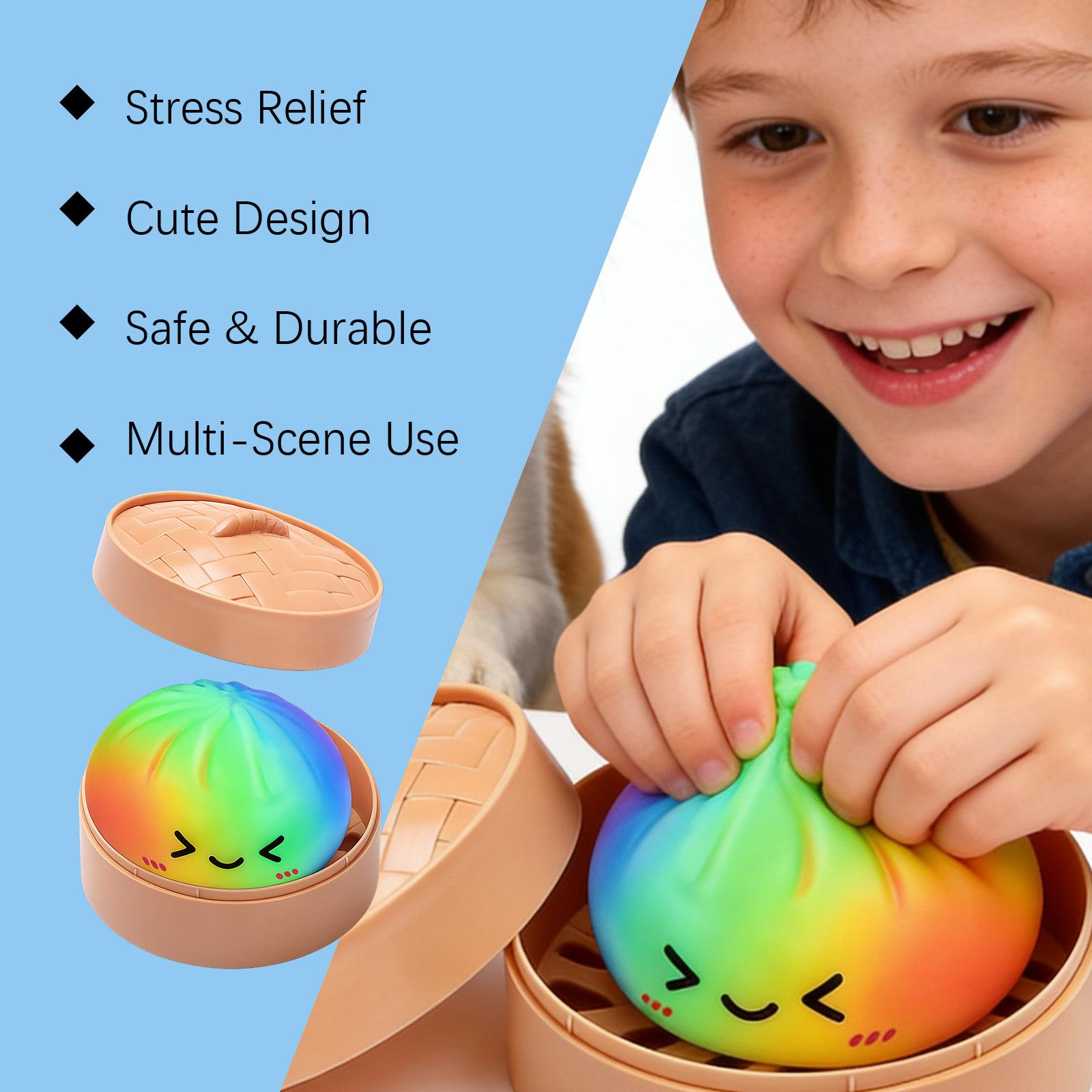Rainbow-colored steamed buns are creatively cute and cute, and the shape is realistic, decompression and rebound are convenient, and simulated steamed buns are toys.