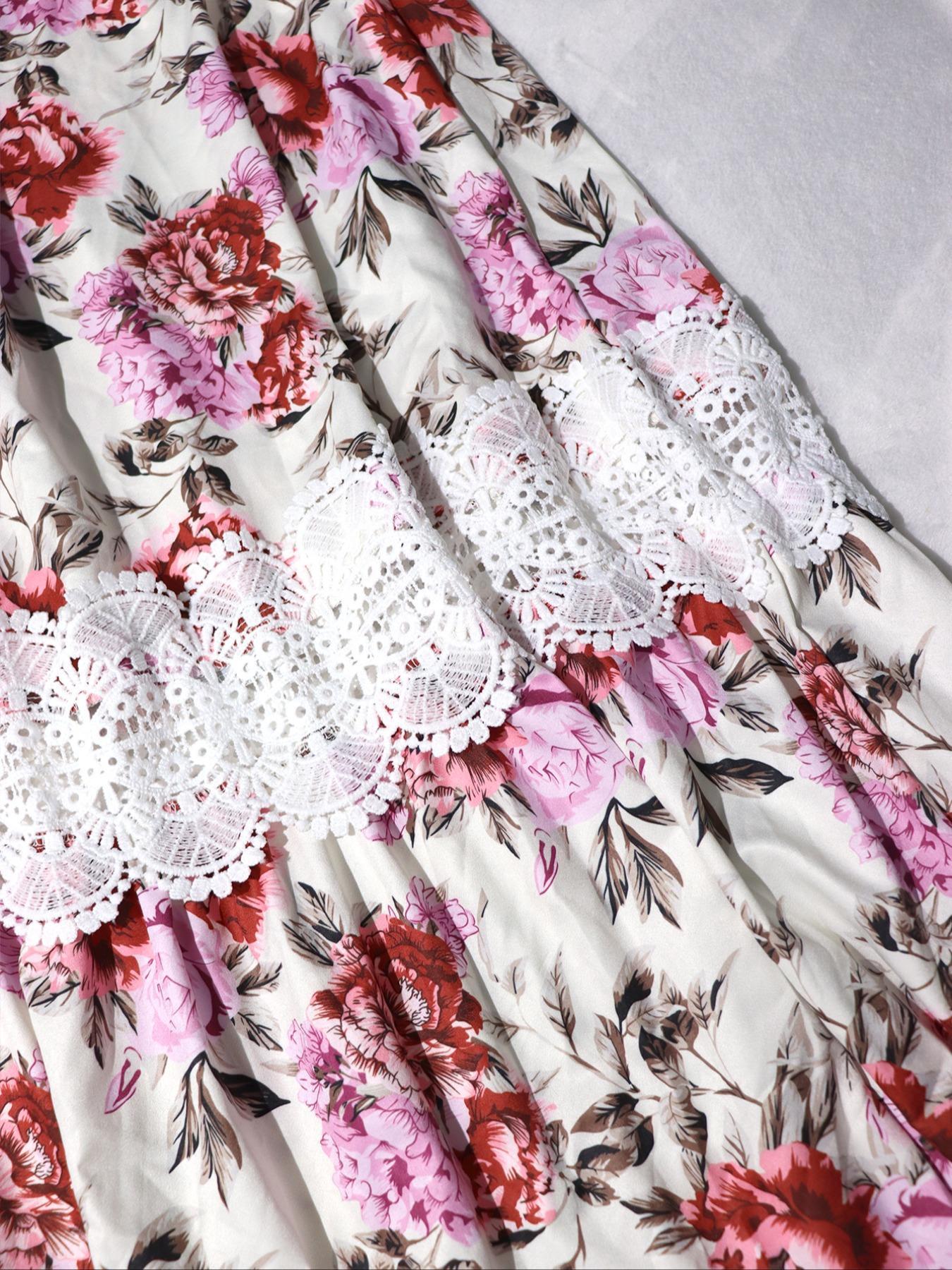 Women's Floral Print Cami Spaghetti Strap Dress, Elegant Boho Sleeveless Dress for Beach Holiday Vacation, Ladies Summer Clothes