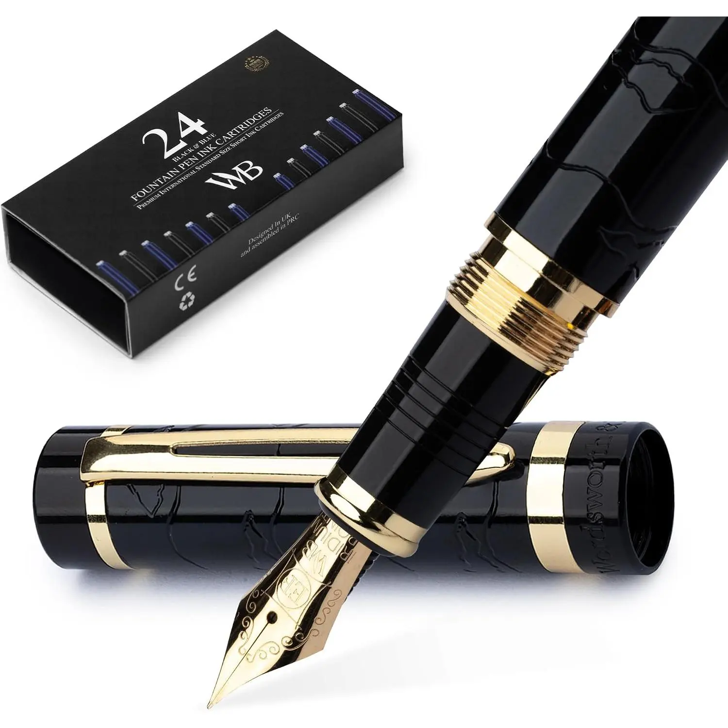 Primori Fountain Pen Set for Writing, Extra Fine Nib |  ,  for Men Women, Metal , 18K  Iridium, Calligraphy, Converter + 24 Ink Cartridges, Refillable