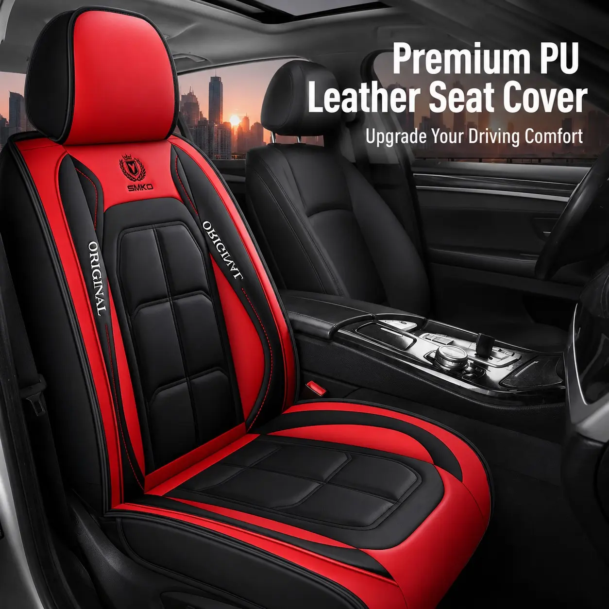 Universal Front Car Seat Cover, PU Leather Single Seat Protector, Cushion with Headrest, Comfortable for Sedan Suv Truck Van, Car Seat Covers Front Seats