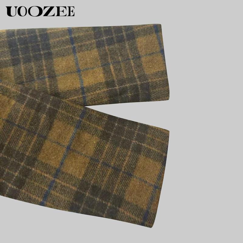 UOOZEE Women's Autumn Winter Retro Classic 2 Piece Blazer Suit, No Belt Pockets Blazer New Long Sleeves Loose Elegant Formal Business Outerwears Jackets & Plaid Pockets High Waisted Loose Full Length Trousers Pants