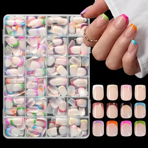 288pcs Square French Press-On Nails, 12 Trendy Colors, Glossy Finish, Perfect for Daily Use, Parties, Home Office, Women's Nail Decor