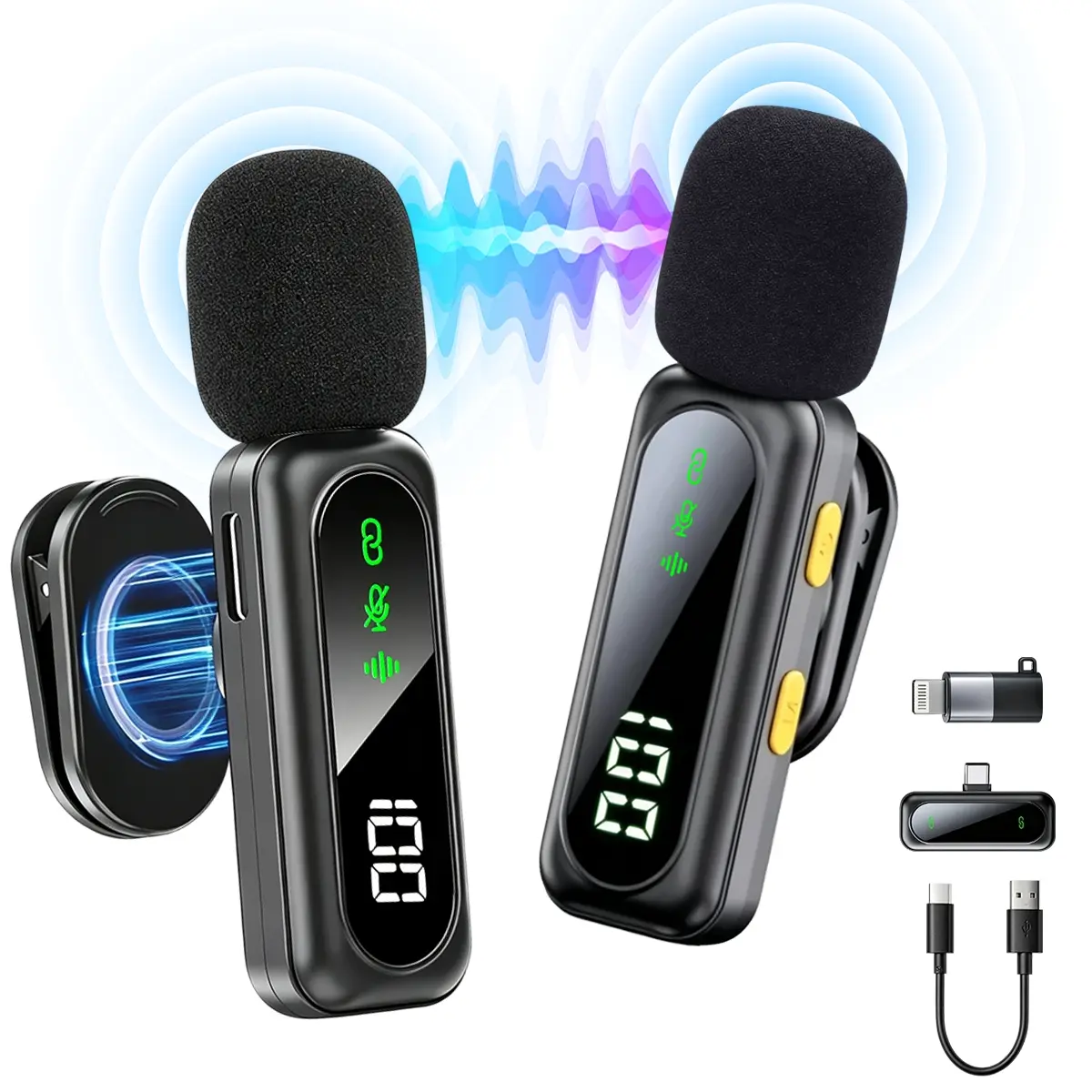 Wireless Lavalier Microphone, Portable Magnetic Clip Mini Mic with Noise Cancelling and Auto Pairing, Wireless Microphone for iPhone Android, Ideal for content creators, Vloggers, Live Streamers