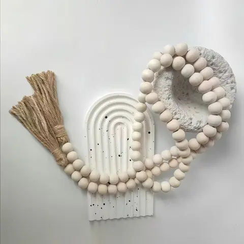 Wooden Bead with Tassel, 1 Count Bohemian Style Decoration for Table Desk & Door, Home Decor, Boho Style Decoration, Beige, Pastel, Hanging Room Decor, Wall Hanging Decor