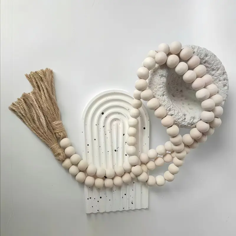 Wooden Bead with Tassel, 1 Count Bohemian Style Decoration for Table Desk & Door, Home Decor, Boho Style Decoration, Beige, Pastel, Hanging Room Decor, Wall Hanging Decor