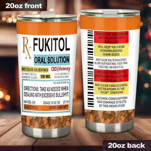 Sarcastic Fukitol Oral Solution 20oz Tumbler Coworker Unique Adult Birthday Presents Sarcasm Travel Coffee Mug Humor Inappropriate Cup Funny Gag Gifts for Friends