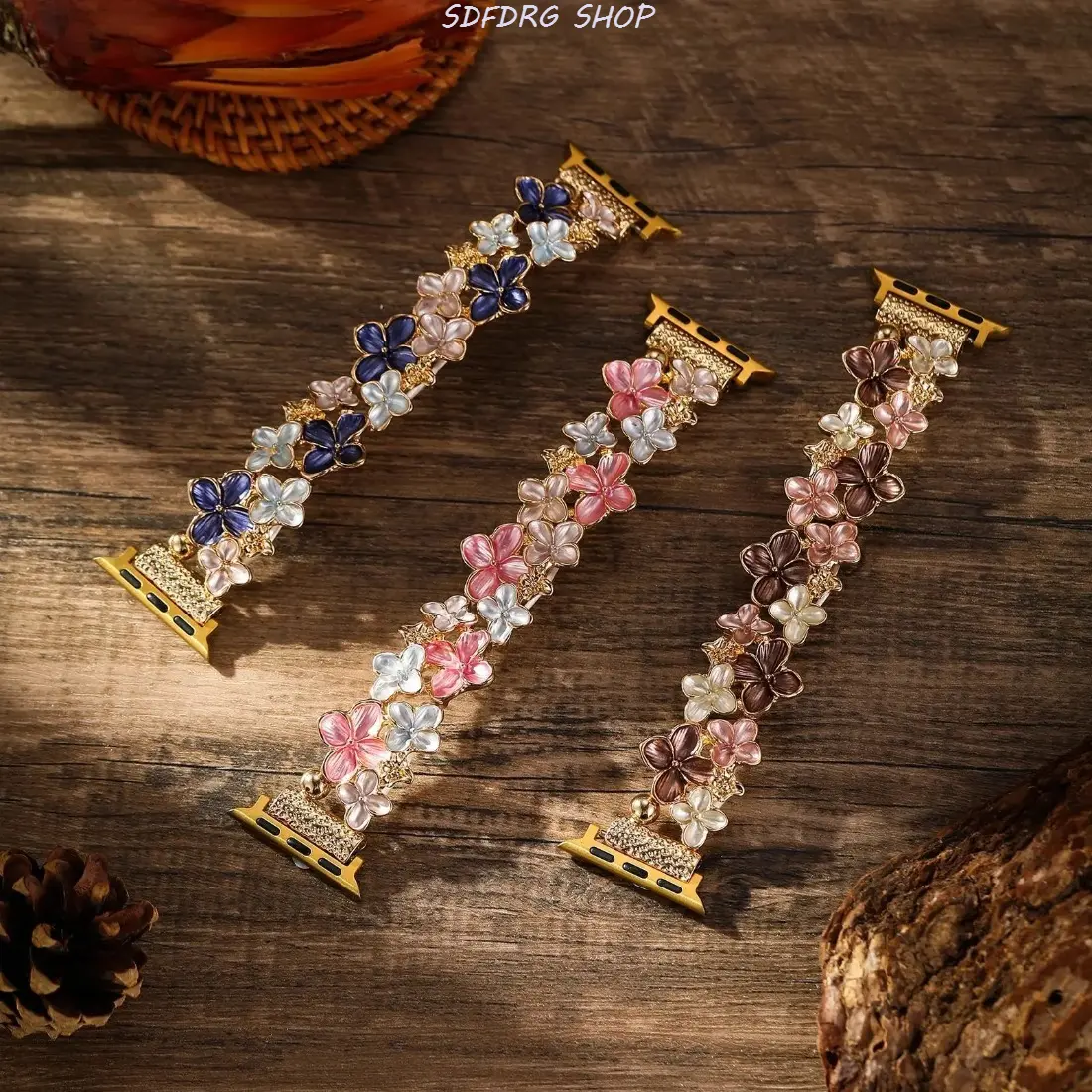 Women's Floral Charm Metal Watch Band, Elegant Jewelry Bracelet Strap, Stylish Dressy Replacement Band Compatible with Apple Watch Series 11/10/9/8/7/SE/Ultra 3, Perfect for Daily Wear, Parties, Weddings & Gifts