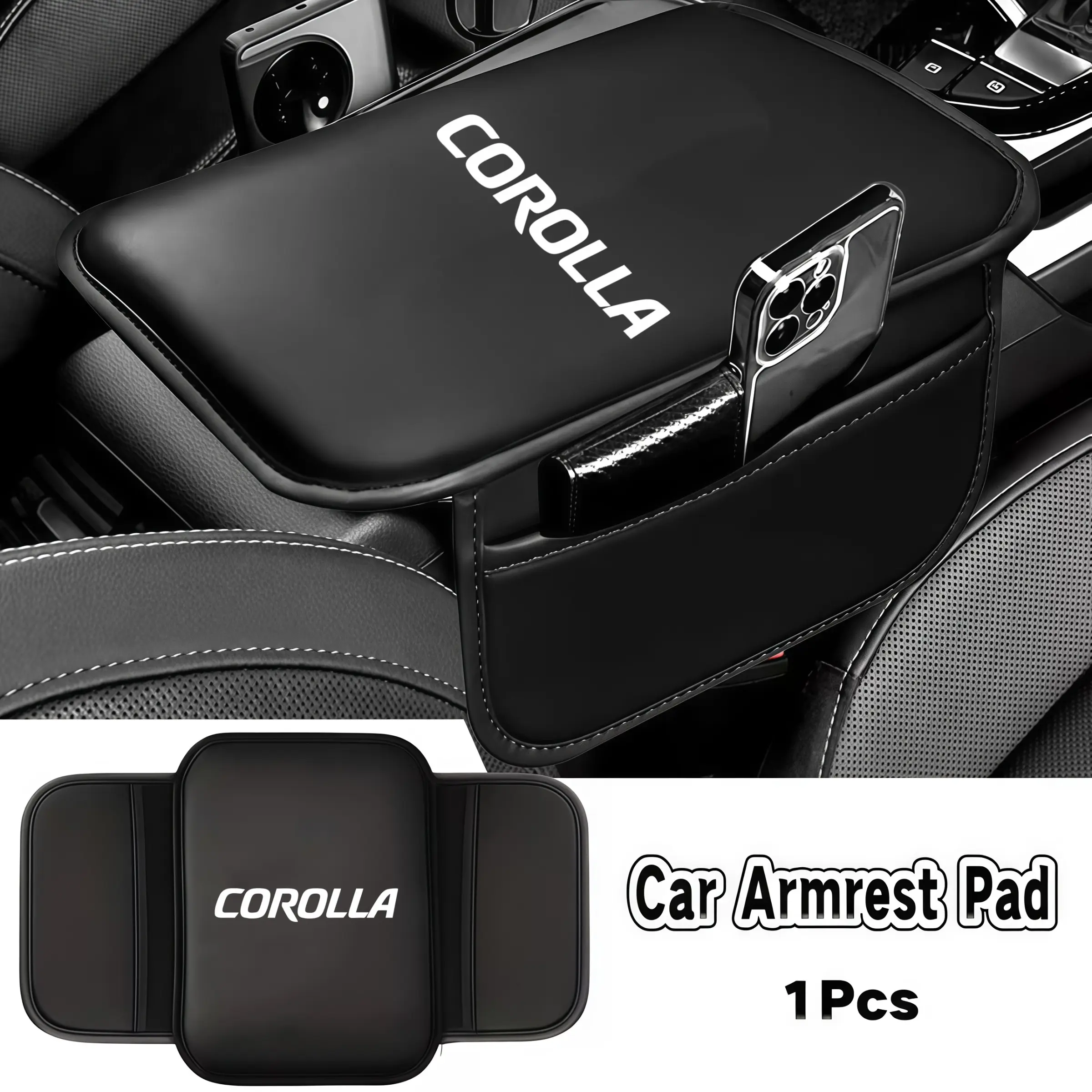 PU Leather Car Armrest Box Pad Auto Armrest Mat Car Organization Accessories Car Storage Organizers Durable Auto Accessory For Toyota Corolla Camry RAV4 CHR Yaris Prius Prado Auris Avensis Hilux Accessories