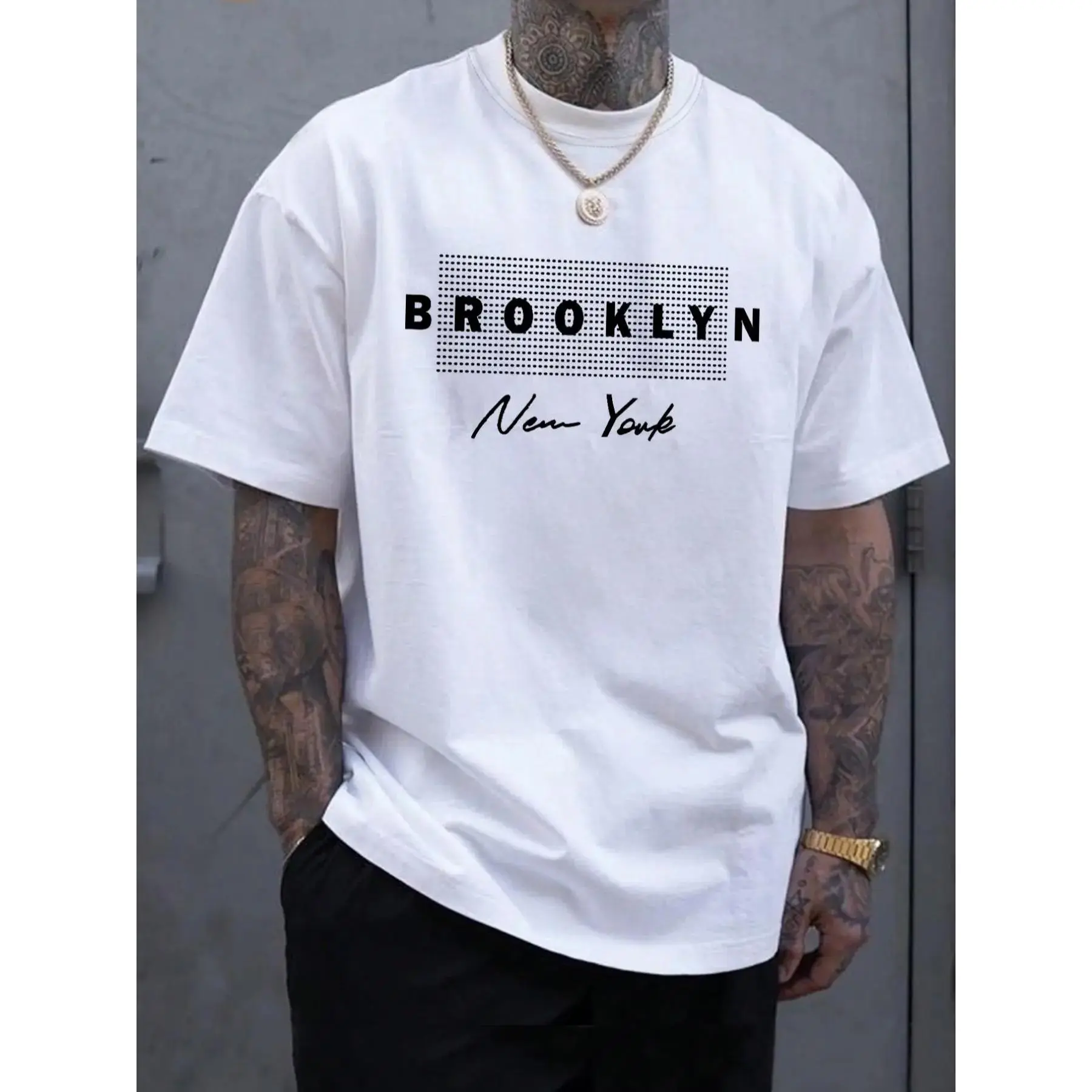 Men's Letter Print Round Neck Tee, Regular Fit Casual Short Sleeve Crew Neck T-Shirt for Summer, Summer Outfits 2024, Fashion Men's Top for Daily Wear
