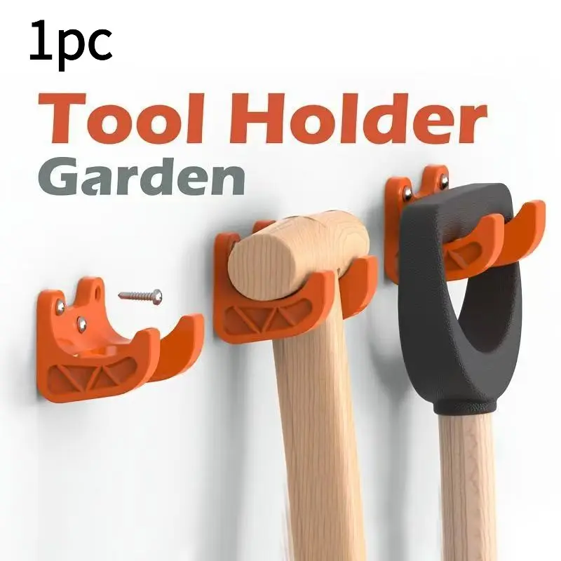 1-piece Wall Mount Garden Tool Holder, Heavy Duty Non-Slip Tool Storage Hooks for Garage Yard Shovels Hammers Brooms Organizer