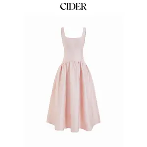Cider Jacquard Square Neck Lace Up Ruffled Flared Maxi Dress