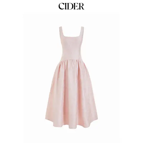 Cider Jacquard Square Neck Lace Up Ruffled Flared Maxi Dress