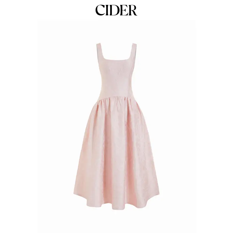Cider Jacquard Square Neck Lace Up Ruffled Flared Maxi Dress