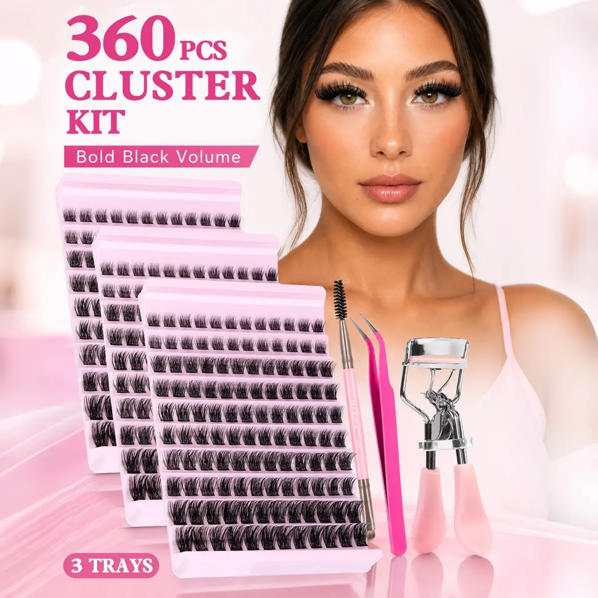 MAANGE 3 Box 10 Row False Eyelashes, Includes Brow Brush, Tweezers, Lash Clamp, Mixed Length D Curl, Solid Form Beauty Tools