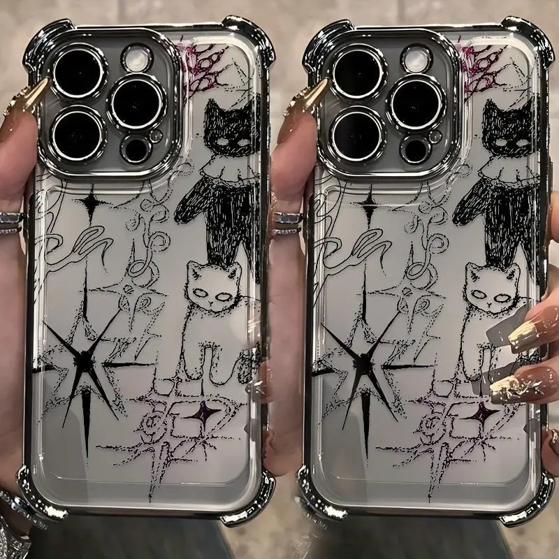 Clmj Y2K Cool Cat Phone Case Compatible with iPhone 17 16 15 14 13 12 11 Pro Max X XR XSMAX Samsung S21 S22 S23 S24 S25 Electroplated Anti-Drop Transparent Soft Back Cover