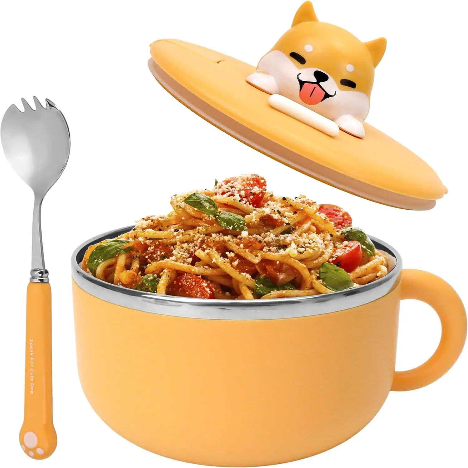 Cute  Ramen Bowl with Lid, 40.6 OZ (1200ml) Insulated 304 Stainless Steel Noodle and Soup Bowls with Handle, Spoon, Portable  for Noodles, Udon, Miso, Thai, Pho, Dumplings, or Salads