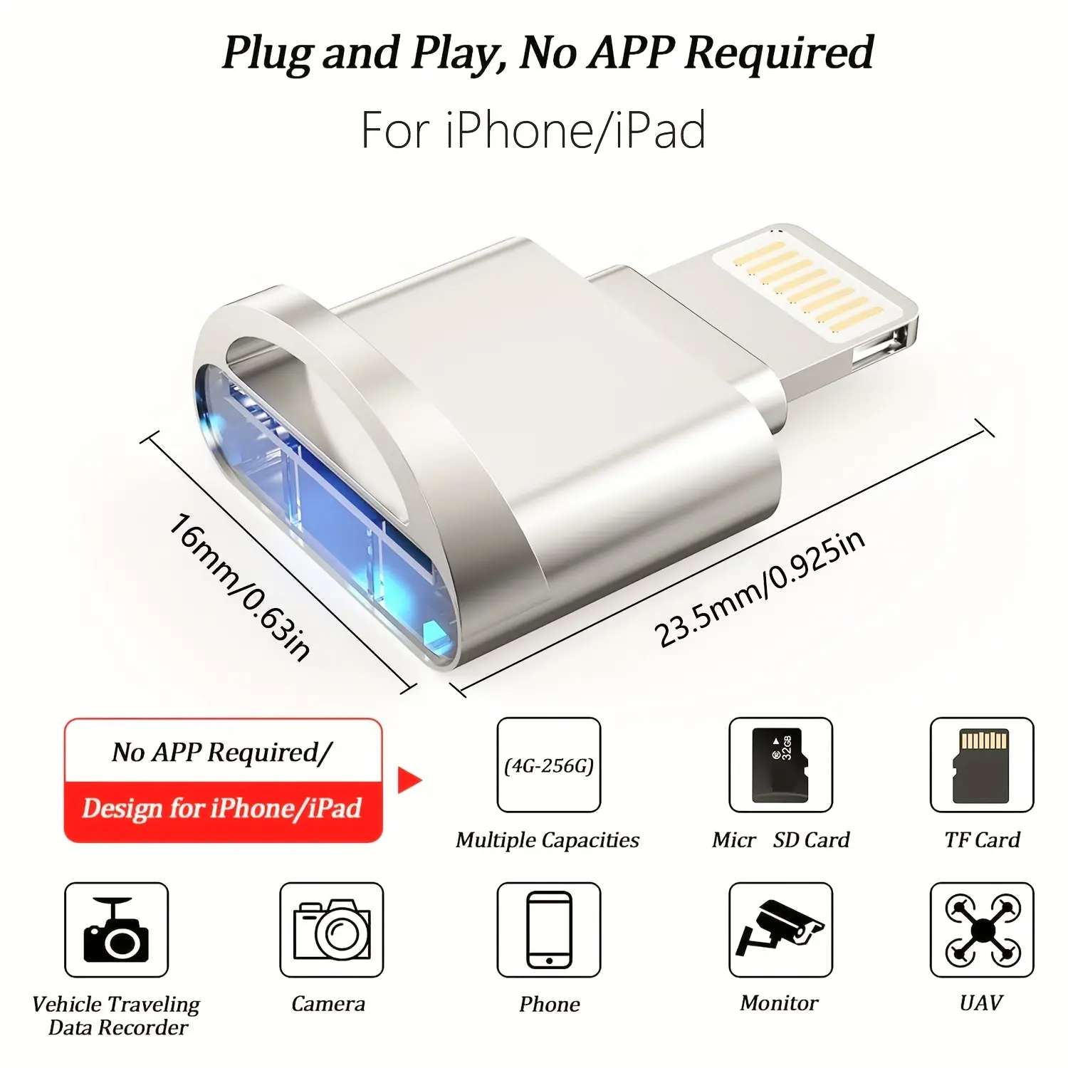 Lightning to Micro SD Card Reader Adapter for iPhone 14 13 12 11 X 8 7 Pro Max Plus Plug and Play TF Memory Card Viewer High Speed Data Photo Video Transfer Hub External Storage Expansion Portable Office Essential