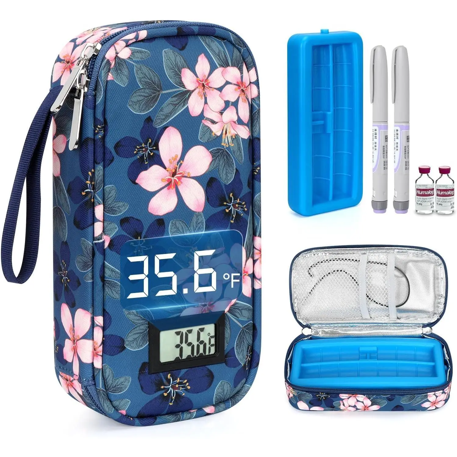 & peptide Travel Case for Pen & Vials,Temperature Display Diabetic Med Cooling Bag with Protective Ice Brick,TSA Approved Peptide Case for Fridge (Magnolia)