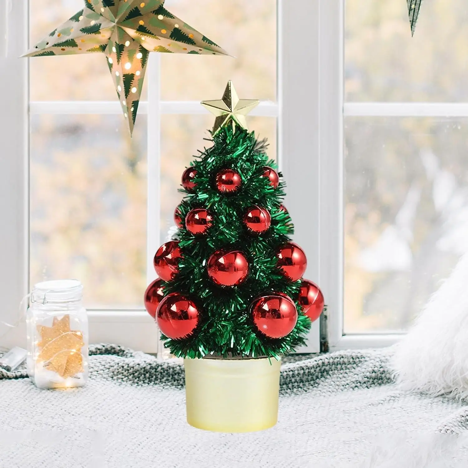 Christmas Scene Multi-Color Ribbon Ice Cream Cone Tree Desktop Decor, Atmosphere Decoration Party Supplies, Festive Table Arrangement