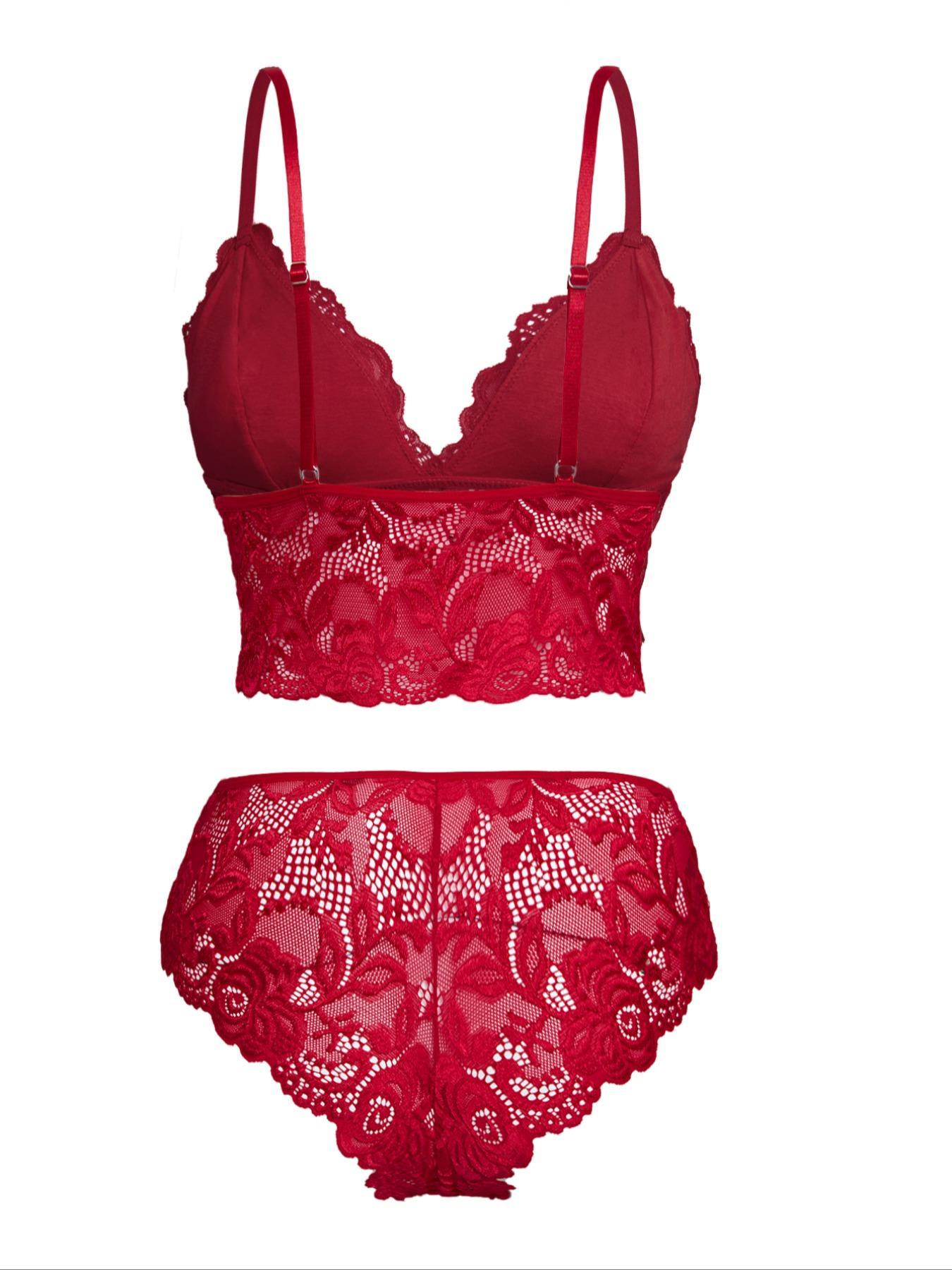 Two-Piece Set Women's Floral Lace Bra & Bow Decor Panty, Sexy Comfortable Breathable Everyday Medium Lingerie Set for Daily Wear, Underwear Set for Women Womenswear Bra Sets