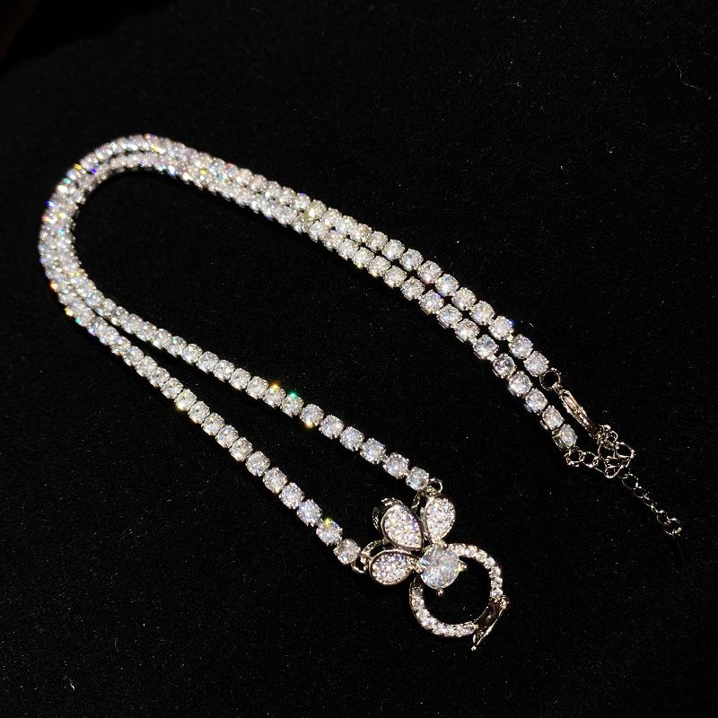 New Shiny Punk Hip-Hop Versatile Chain, Exquisite Universal Clasp White Diamond Clavicle Necklace 40+5cm, Couple Jewelry DIY Accessories Gift