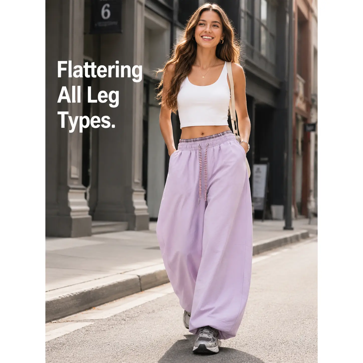 Women's Ice Silk Wide-Leg Sporty Chic Joggers - Summer Quick-Dry Curved Cut Breathable Cooling Fabric Trousers for Hiking, Outdoor Use - Lightweight Drawstring Pants with Heightening, Flattering Leg Design