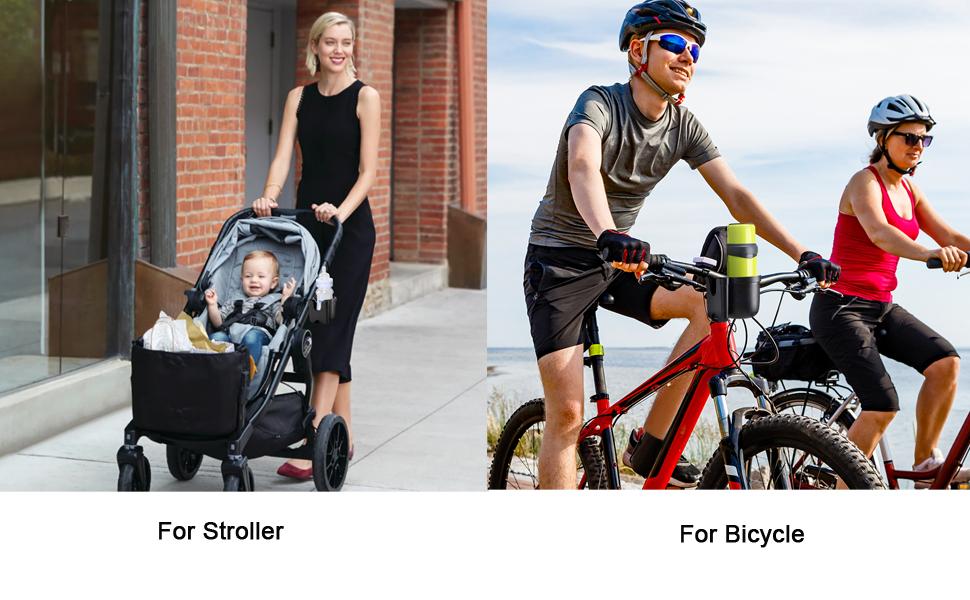 Stroller Cup Holder with Hook, Bike Cup Holder, Universal Cup Holder for Uppababy Nuna Doona Strollers, 2-in-1 Cup Phone Holder for Stroller Bike Wheelchair Walker Accessory