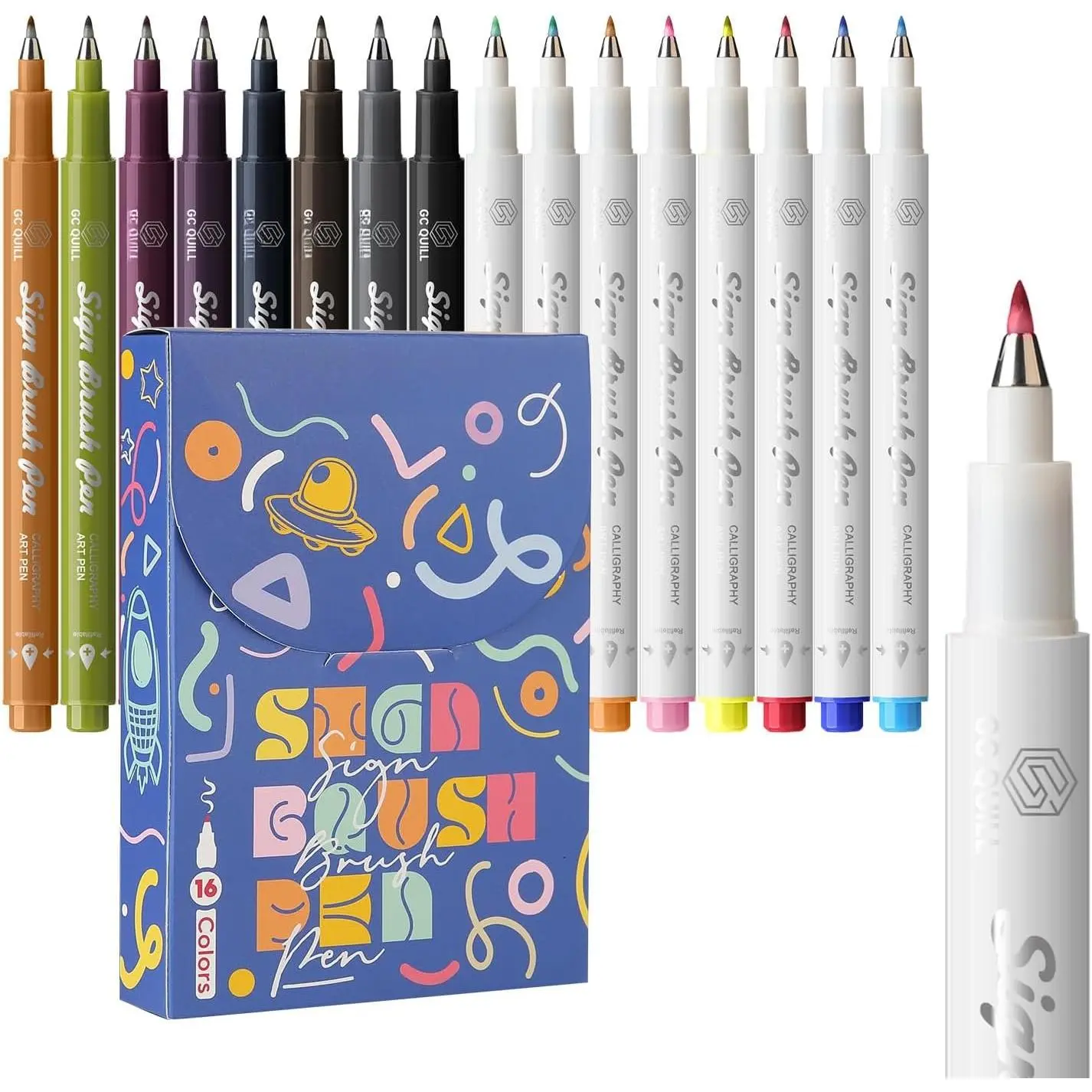Fudenosuke Brush Pen - 16 Colors Calligraphy Brush Pens for Hand Lettering, Calligraphy, Drawing, Writing, Journaling -SB16