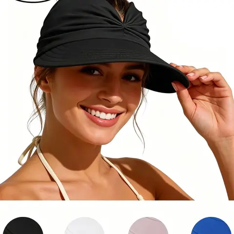Women's Solid-Color Sun Visor, Casual Outdoor Sun-Protection Hat for Women and Girls, Fashion Accessories for Daily Wear, Lightweight Sun Hat, Fashion Matching Hat, Polyester Outdoor Headwear
