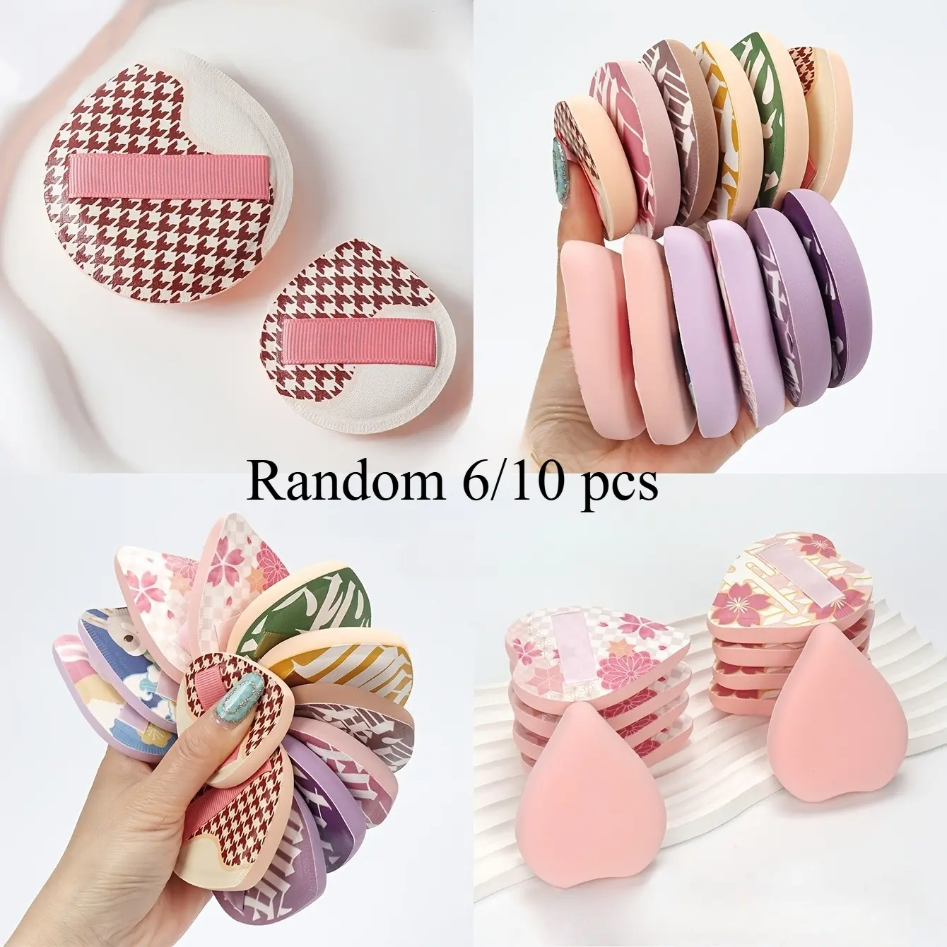 Cloud puff, Beauty Puff, random styles, pack of 6/10 pieces. Expands when wet, can be used dry or wet, suitable for applying foundation. Fits all skin types. Made of ultra-soft velvet material, specially designed for contouring and eye makeup.