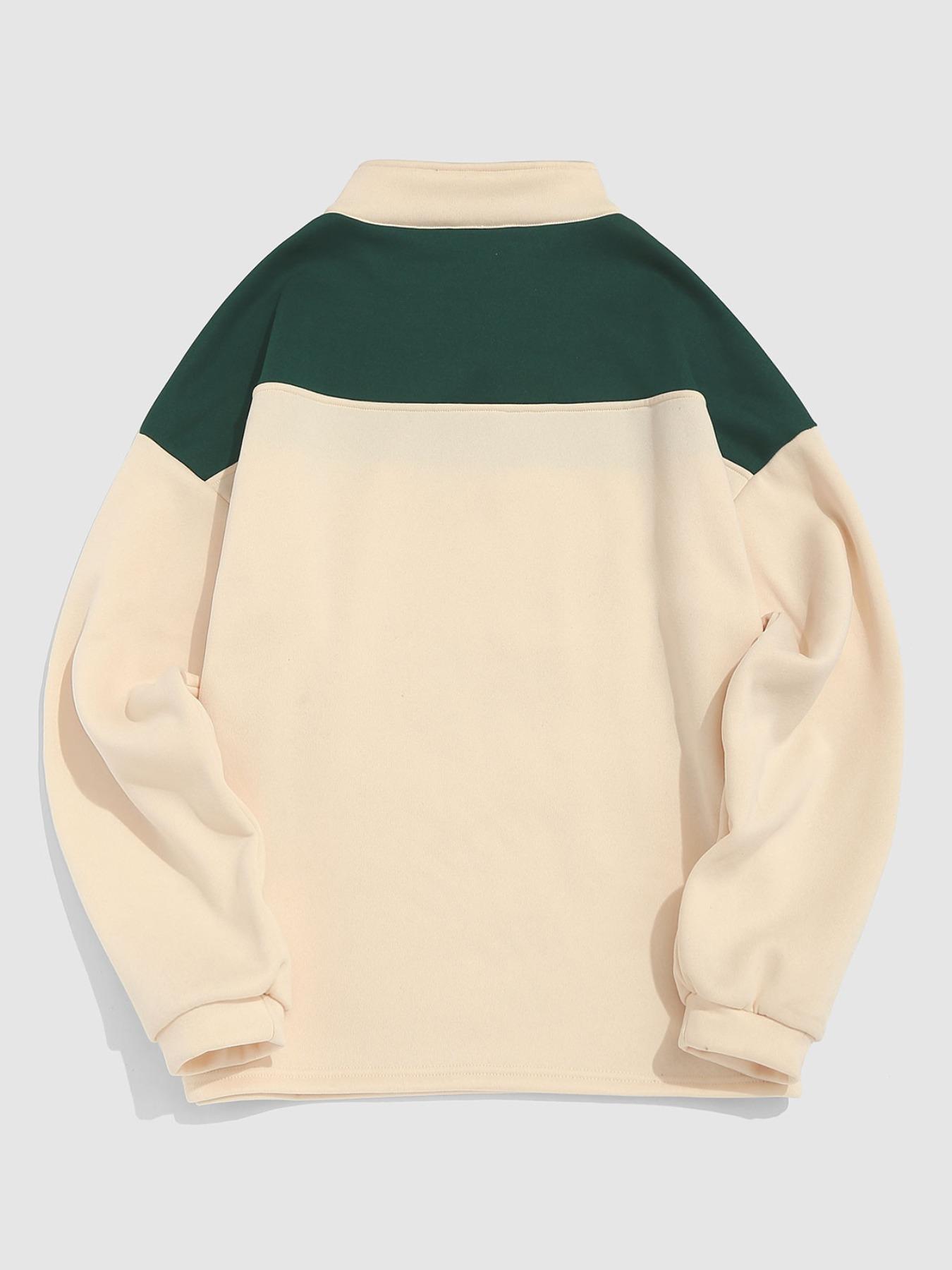 Men's Patchwork Letter & Eagle Print Quarter Zip Sweatshirt, Casual Regular Fit Long Sleeve Stand Collar Pullover for Fall & Winter, Men's Clothes for Daily Wear