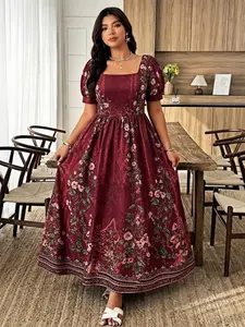 Plus Size Boho Bohemian Knee-Length Dress, Short Sleeve A-Line Hem, Elegant Loose Fit, Perfect for Parties, Holidays, and Travel