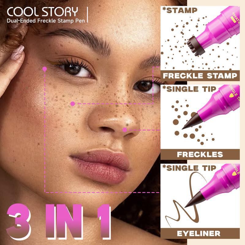 Freckle Pen Waterproof Faux Freckles, Freckle Stamp Dual End Eyeliner, Natural Realistic Freckles Makeup, Long Lasting Sweat Proof Smudge Proof Cosmetic, Easy Makeup Tool for Daily Cosplay