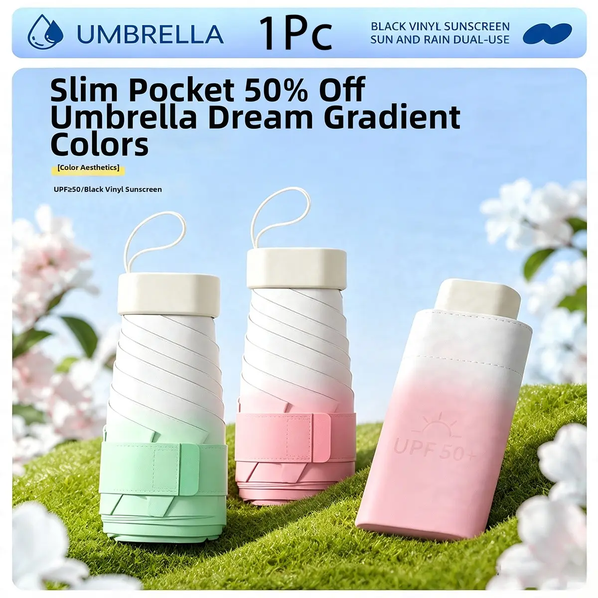 Mini Folding Umbrella UPF50+ Sun Protection Umbrella Compact Travel Umbrella for Women,Lightweight Portable Umbrella with 5 Fold Design,Rain & Sun Dual Use,Small Umbrella for Daily Commute,Beach Travel,Outdoor Activities,Back to School Supplies