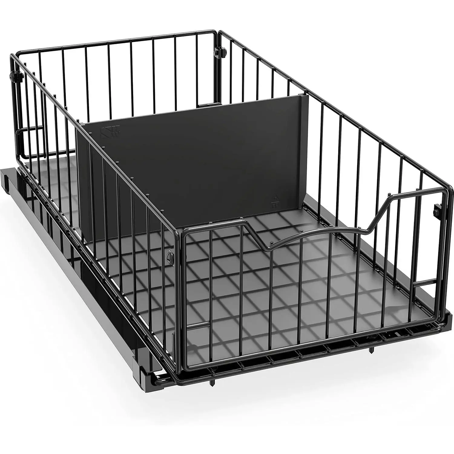 Pull-Out Cabinet Sliding Basket Organizer, 17.2" D x 9.7" W x 5" H – Black, Ideal for Kitchen and Bathroom Cabinet Storage, Under Sink or Pantry Organization