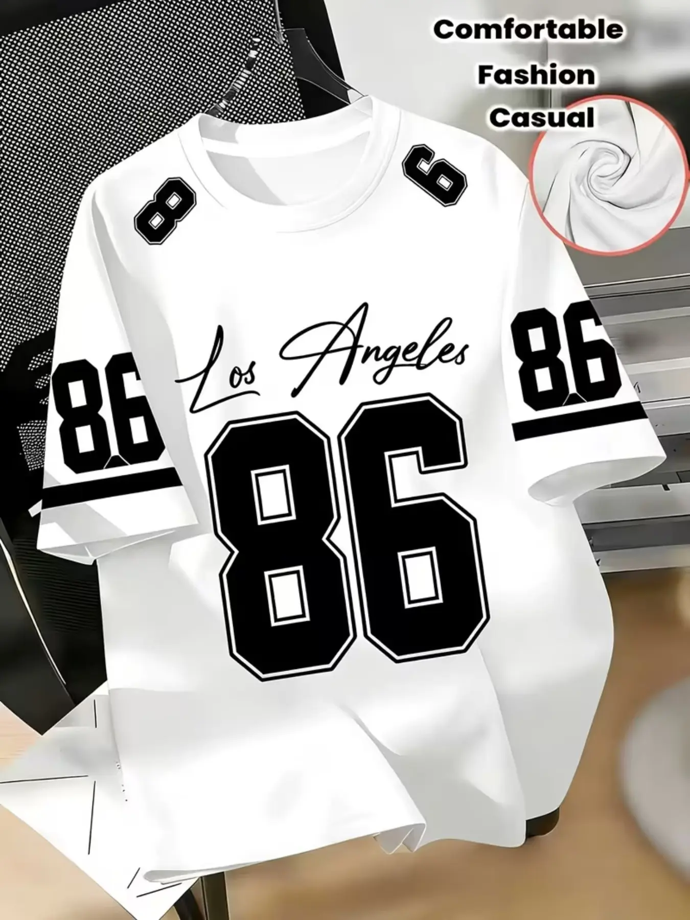 Men's 3D Short Sleeve T-Shirt, Breathable Streetwear, Los Angeles 86 Number American Basketball Style, Digital Print, Sporty Athletic Casual, All Seasons, Tops