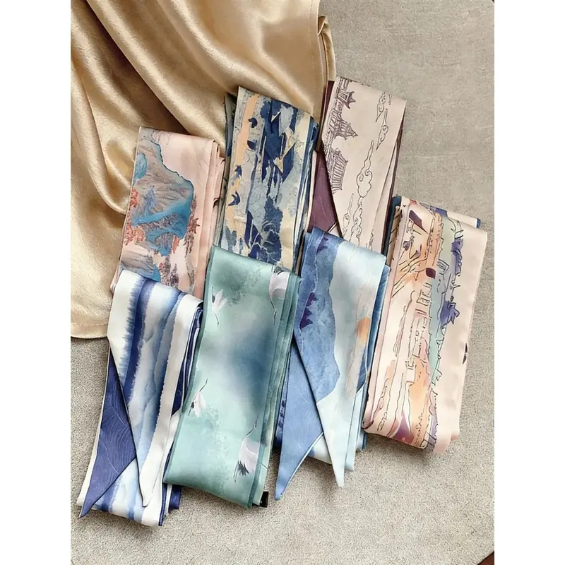 Elegant French Polyester Scarf Set (7 Pieces), Suitable for Women, Vintage Headband, Multifunctional Accessory
