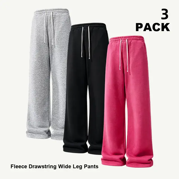 3-PACK Premium cotton fleece wide leg drawstring trousers for mensfashion, loose tailored fit, cozy thick fleece material, versatile casual bottom for street style and daily leisure wear.